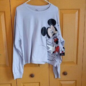 Disney Mickey & Minnier Mouse Long Sleeve  Tee - Light Gray